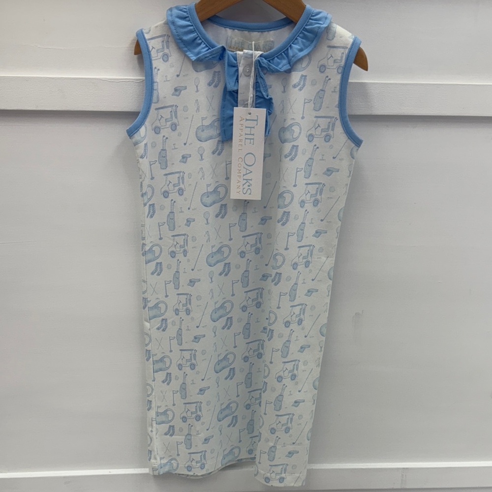 The Oaks Blue and White Sleeveless Golf Print Dress